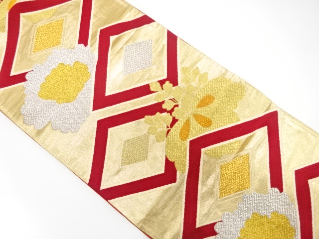 JAPANESE KIMONO / ANTIQUE FUKURO OBI / SILK / WOVEN PEONY & PAULOWNIA